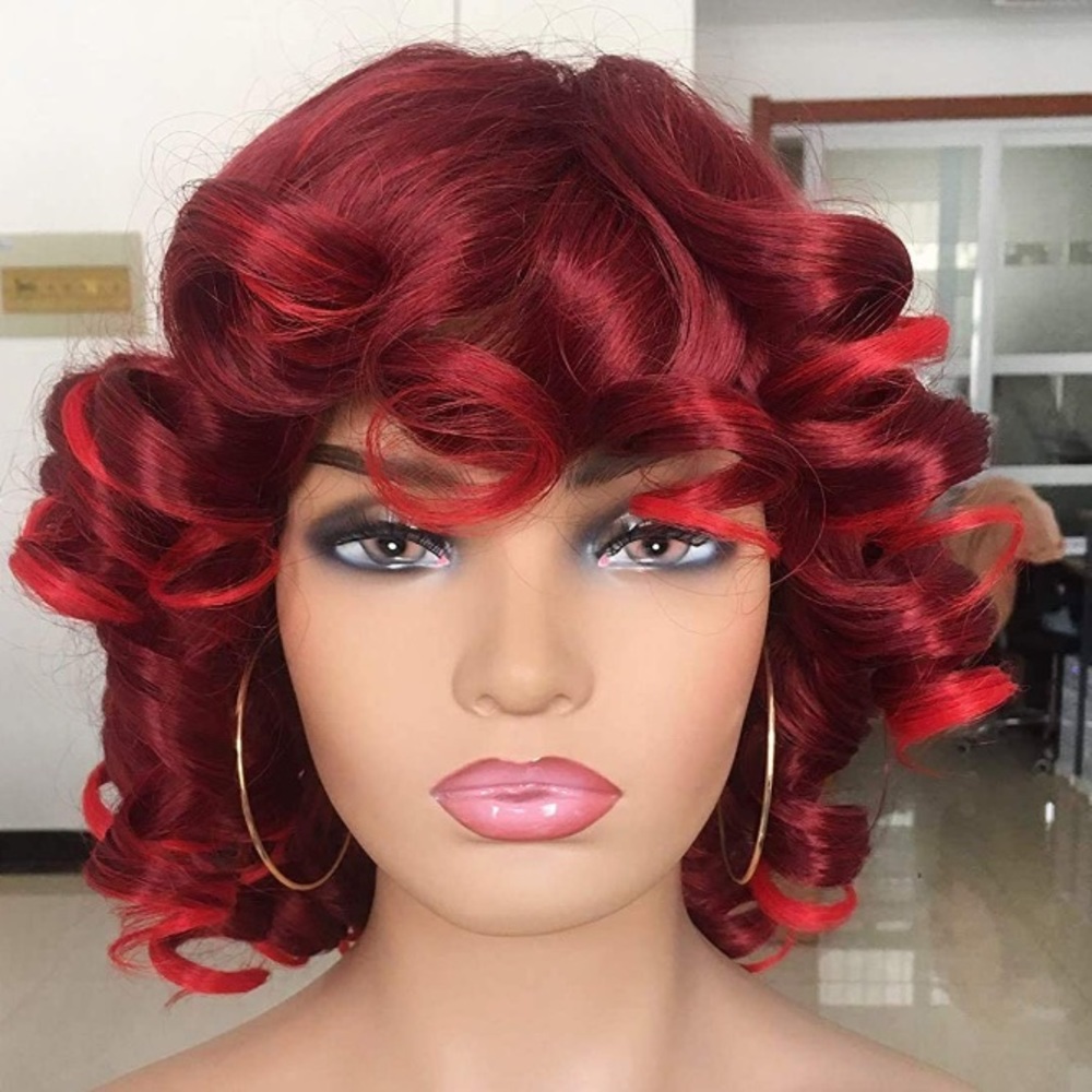 14" RED  SHORT CURLY BANG LADIES WIG *NEW*